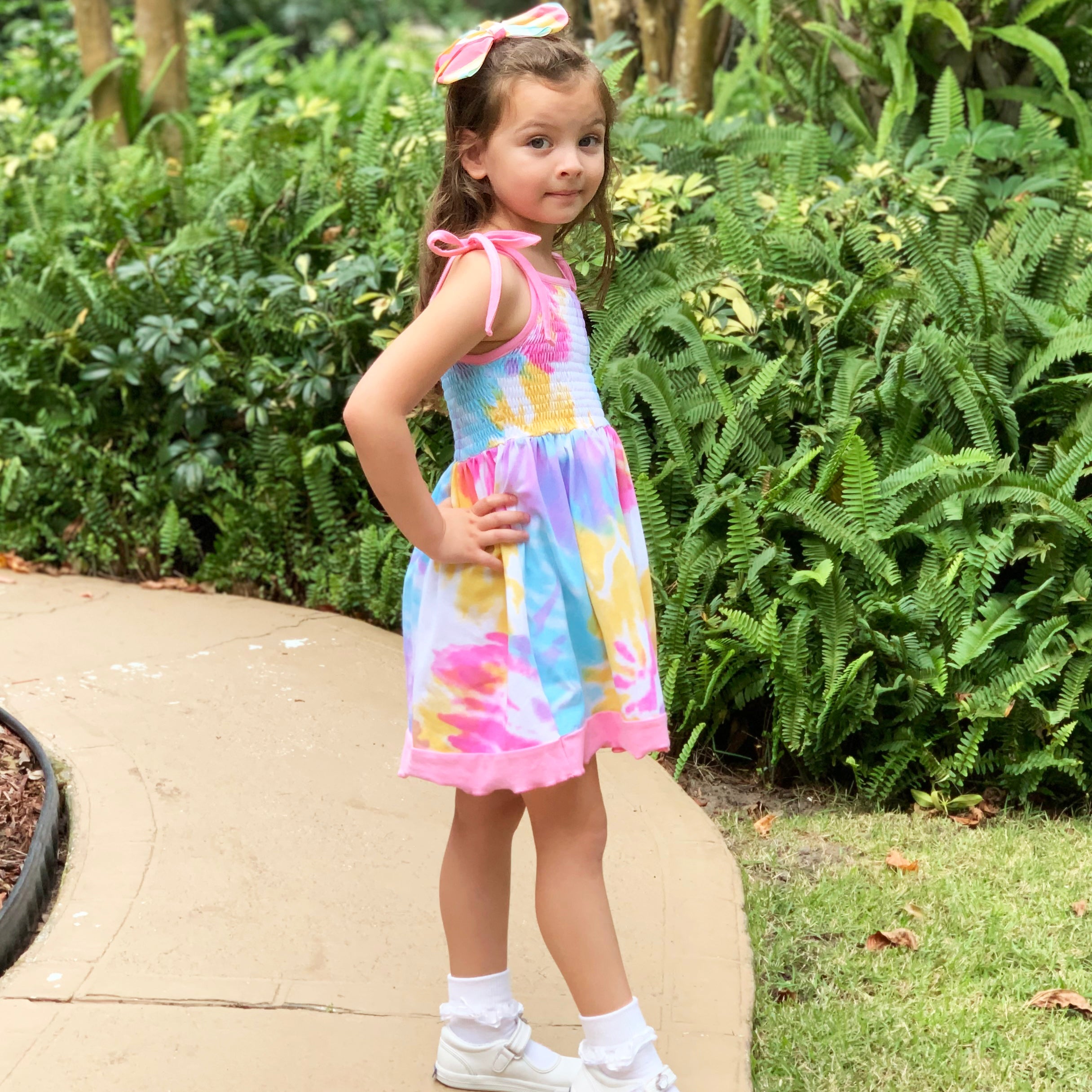 Big Little Girls Pastel Tie Dye Smocked Summer Swing Dress