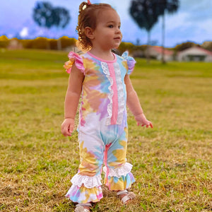 Boutique Pastel Tie Dye Baby Girls Romper Onesie Toddler Jumpsuit