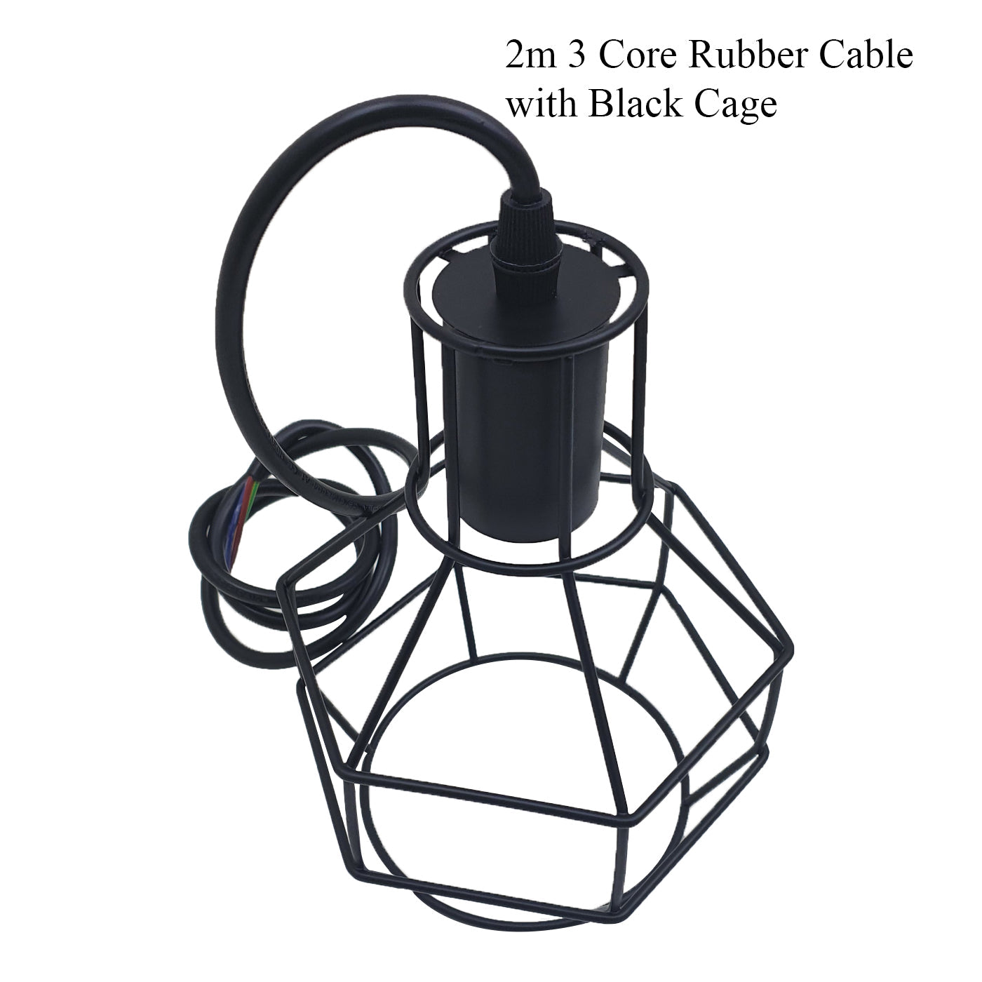 2m Pendant Lamp holder with Nest Cage - Black