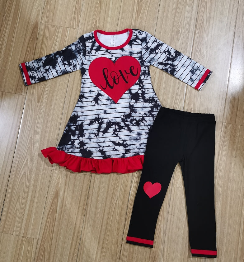 Girls Valentine's Day Heart Tie Dye Outfit Dress and Black Leggings