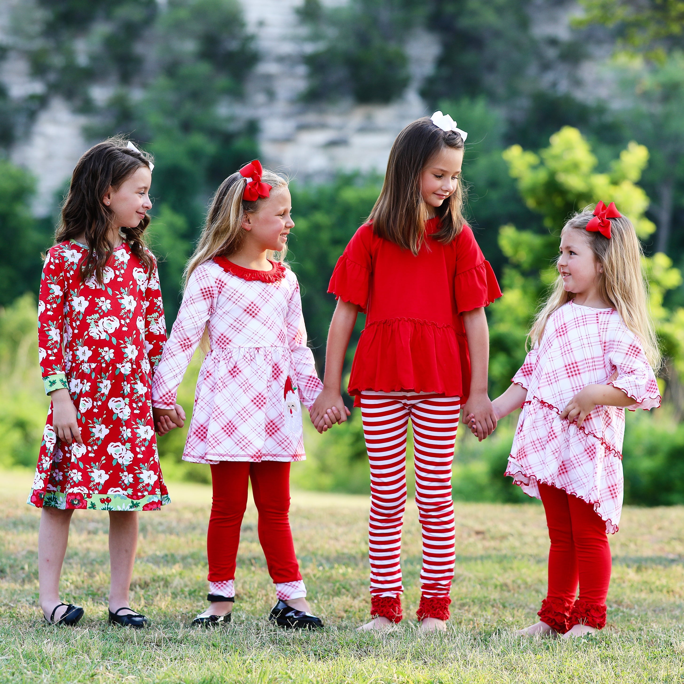 Girls Boutique Christmas Floral Long Sleeve Cotton Party Dress