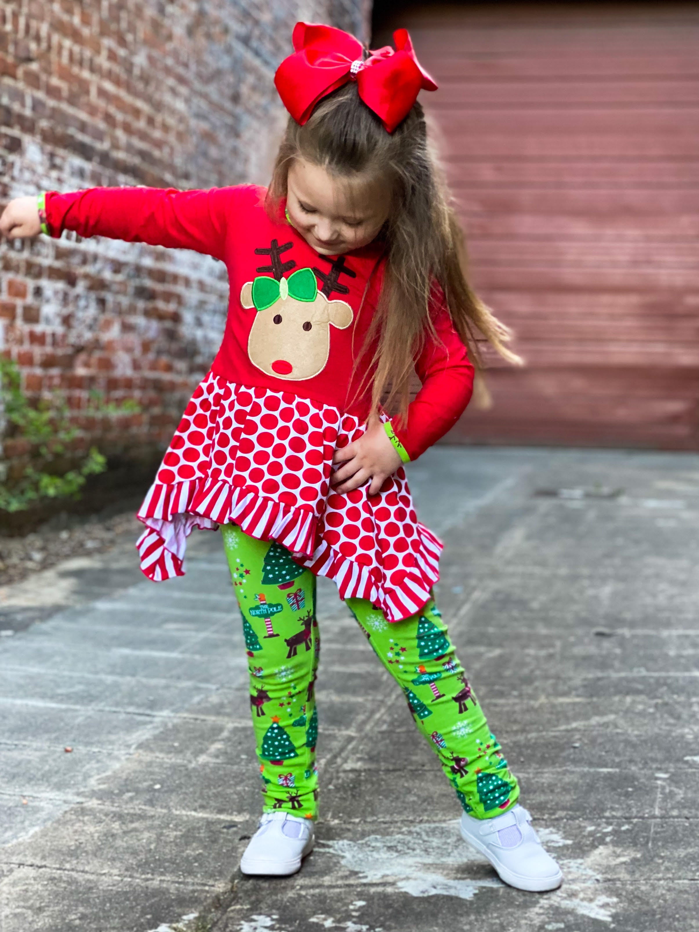 Girls Christmas Reindeer Tunic and Holiday Legging Set