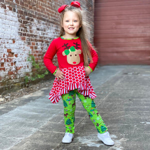 Girls Christmas Reindeer Tunic and Holiday Legging Set