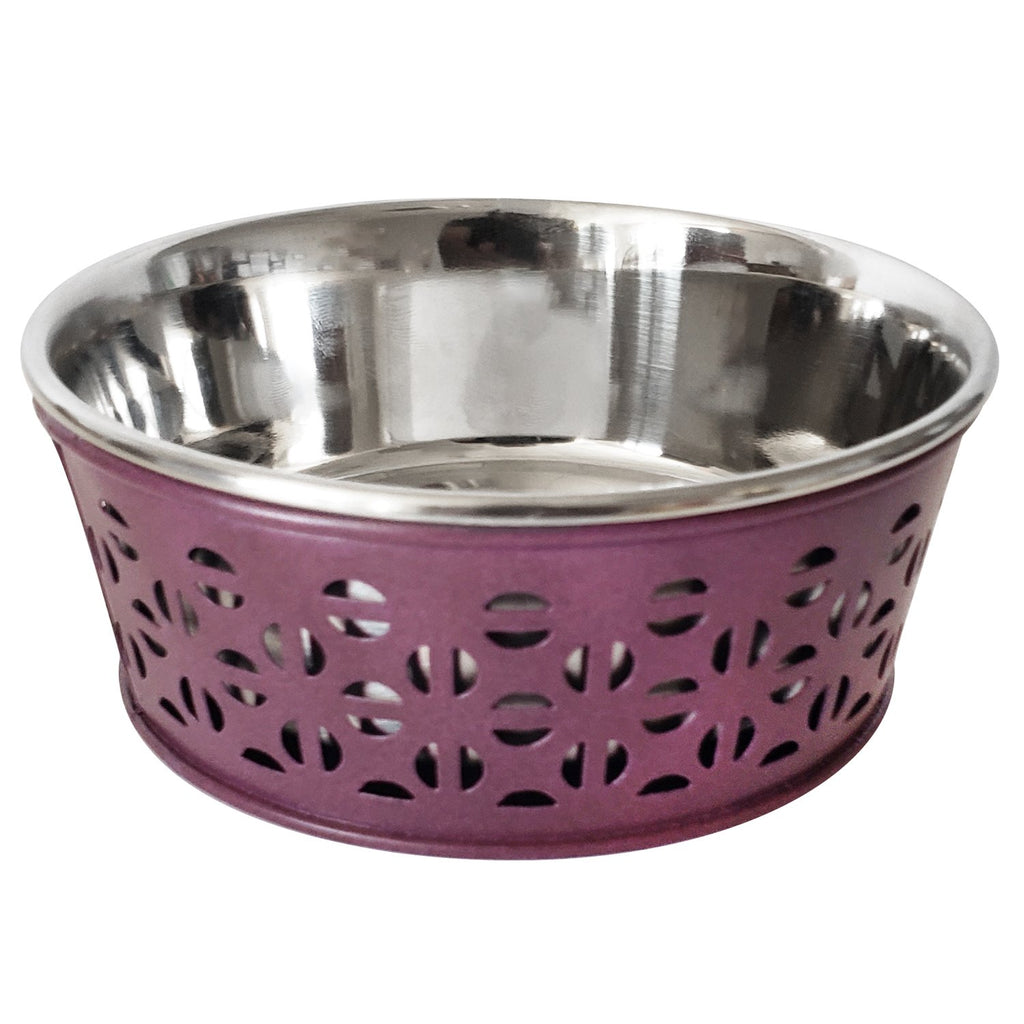Stainless Steel Country Farmhouse Dog Bowl, Plum Wine 16 oz - 99fab 