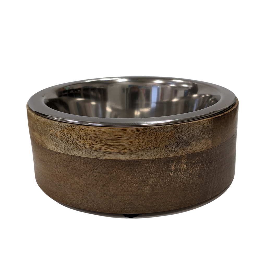 Stainless Steel Dog Bowl with Cylindrical Mango Wood Holder - 99fab 