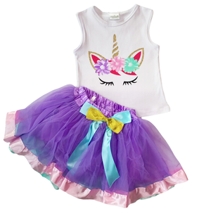 AL Limited Little & Big Girls Unicorn Tank Top and Tulle Skirt Outfit Set