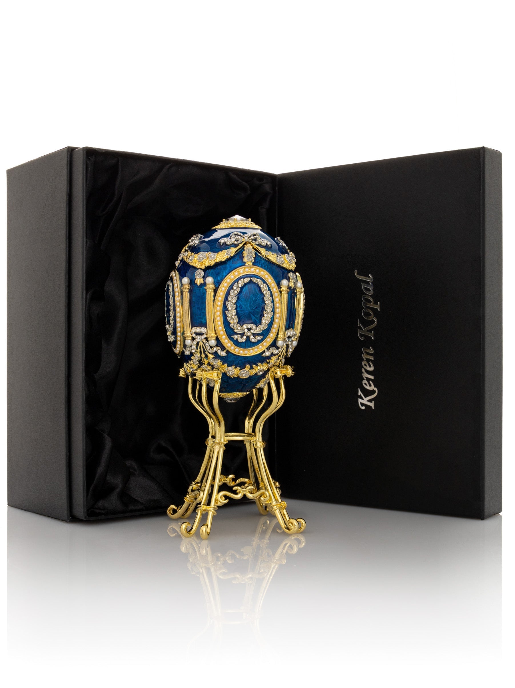 Blue Faberge Egg with Swan Inside-10