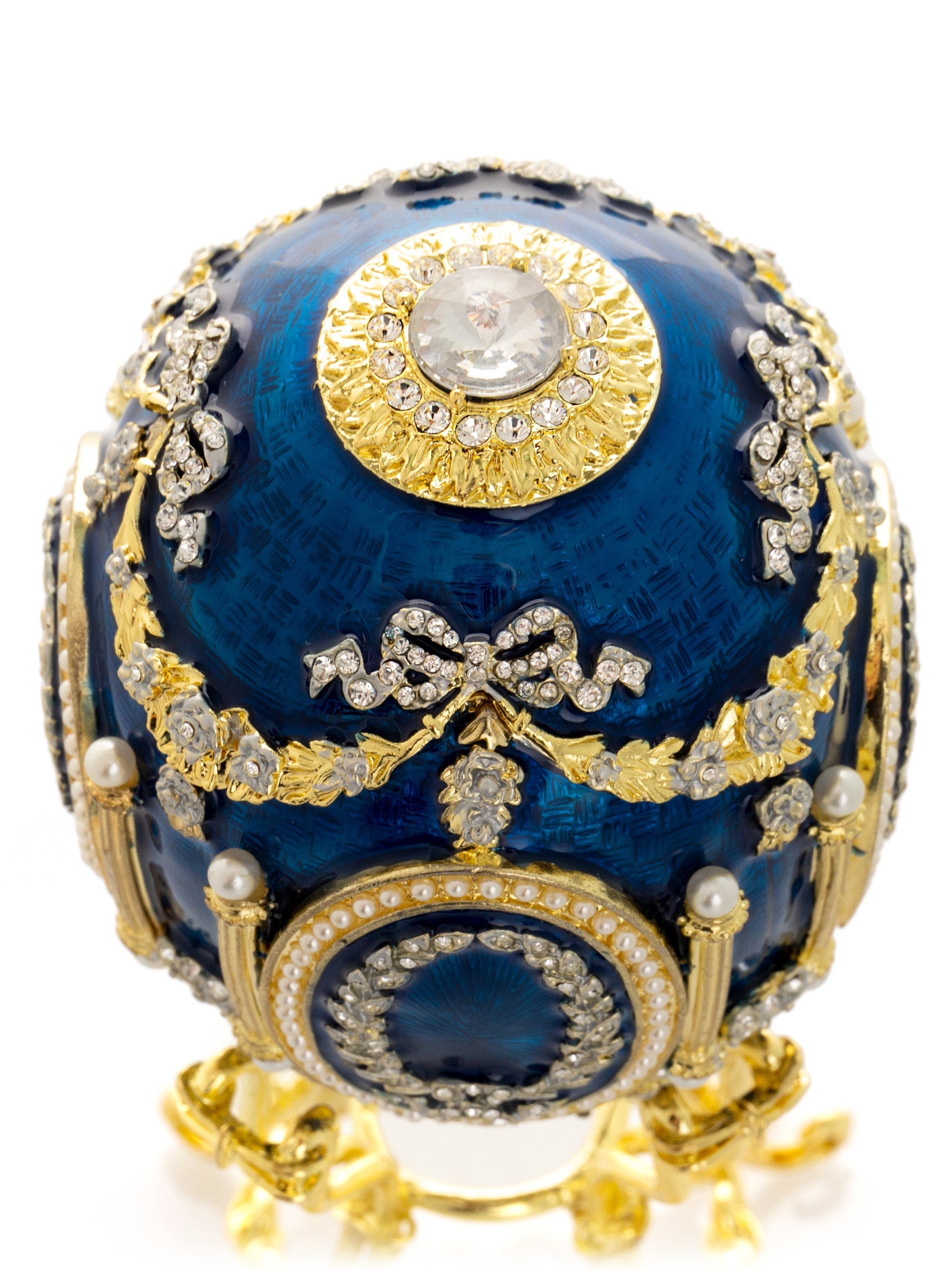 Blue Faberge Egg with Swan Inside-3