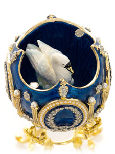 Blue Faberge Egg with Swan Inside-5