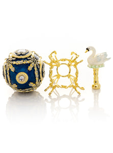 Blue Faberge Egg with Swan Inside-8