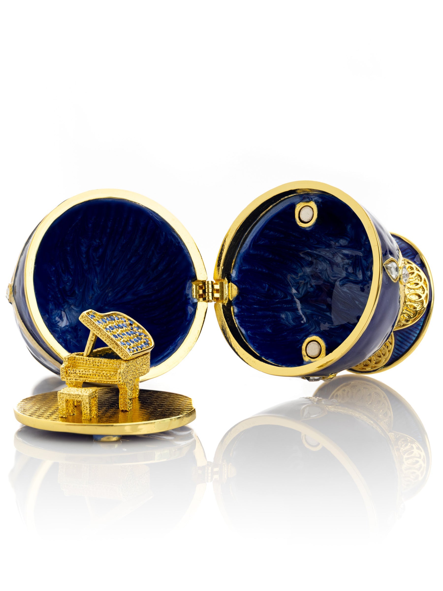 Blue Faberge Egg with Golden Piano Surprise-8