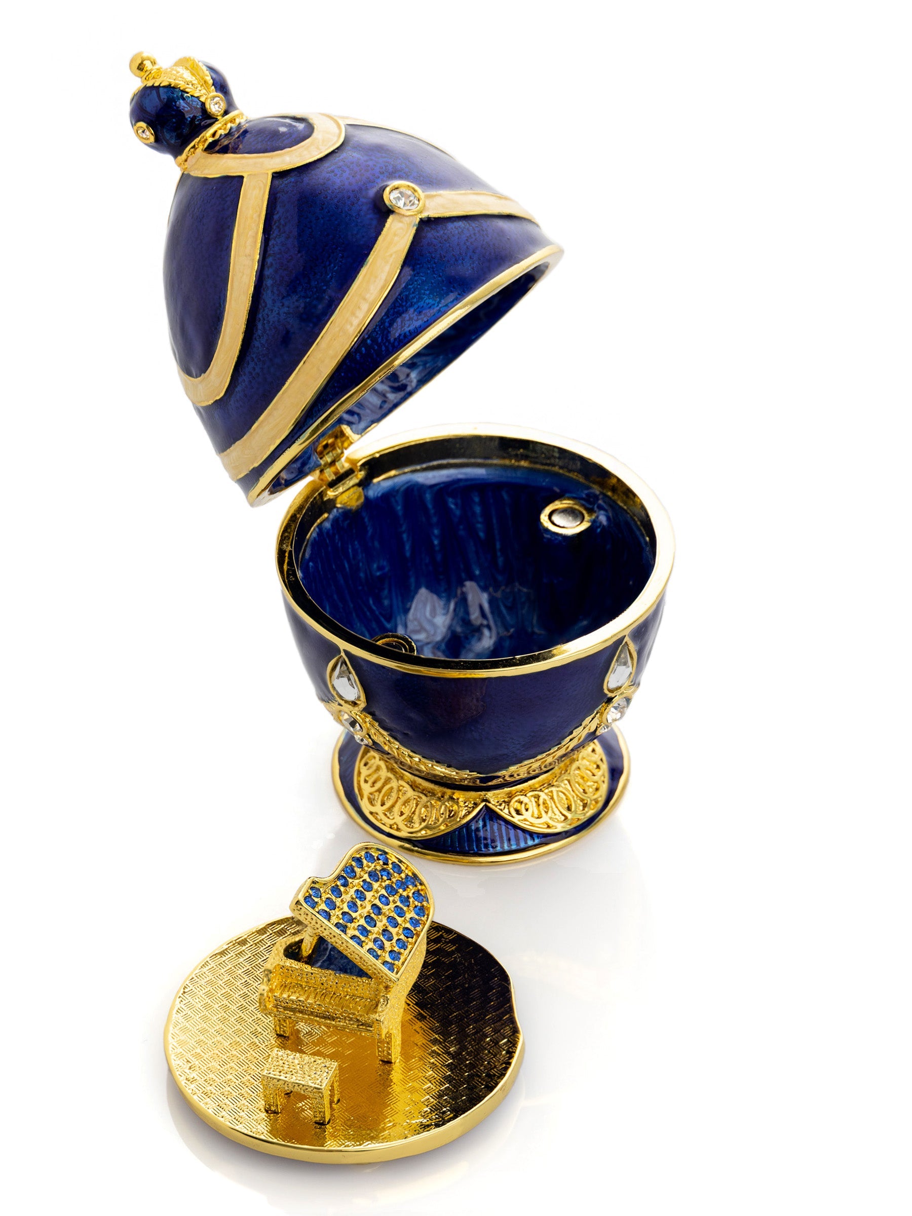Blue Faberge Egg with Golden Piano Surprise-3
