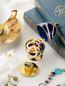 Blue Faberge Egg with Golden Piano Surprise-4
