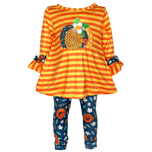 Girls Orange & Blue Fall Harvest Pumpkin Tunic and Leggings-4