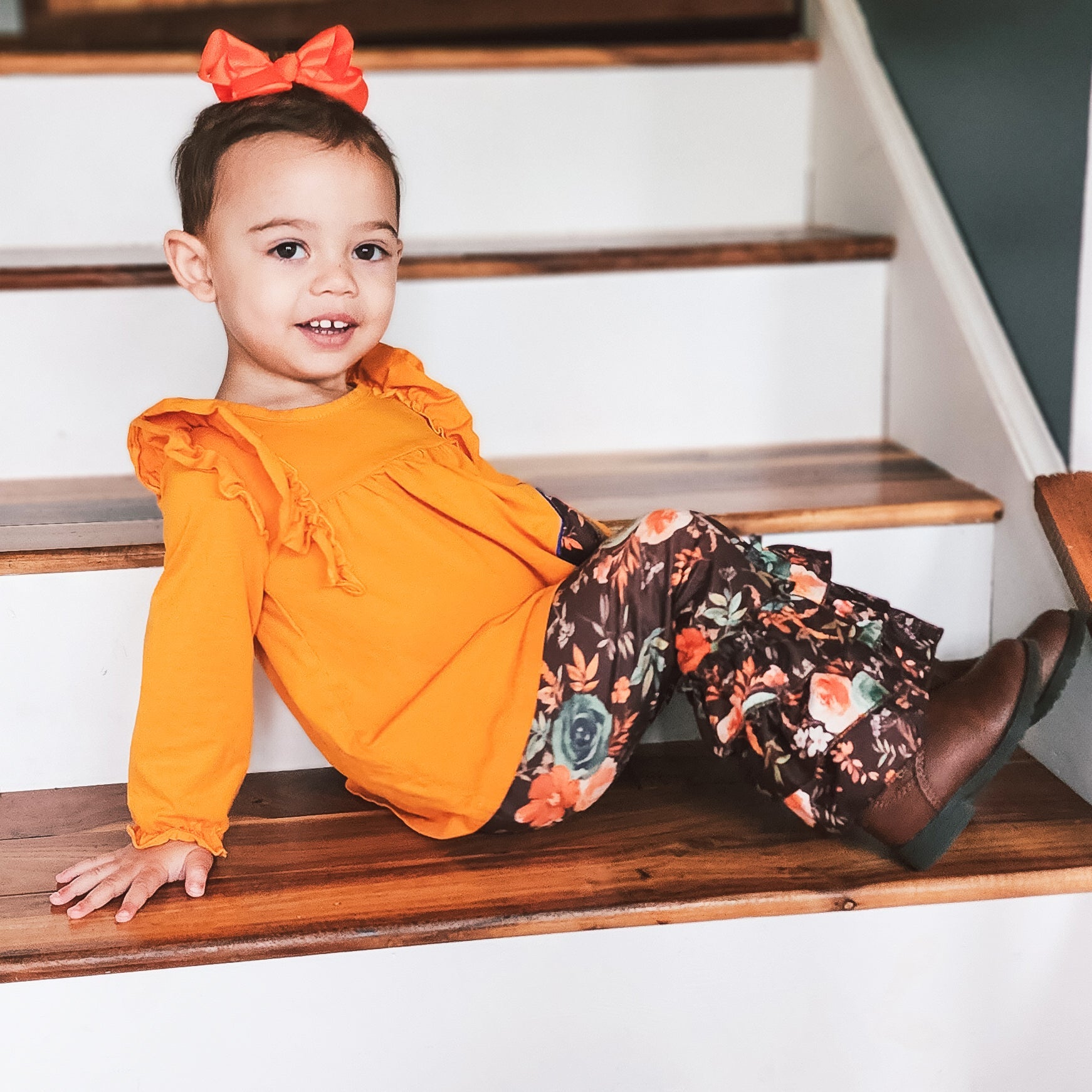 Girls Orange Fall Thanksgiving Turkey Tunic & Ruffle Pants-5