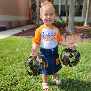 Girls Cutest Pumpkin T-Shirt and Jean Skirt Fall Thanksgiving-1