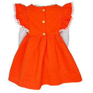 Girls Orange Fall Dress Pockets Long Sleeves Thanksgiving Party Dress-5