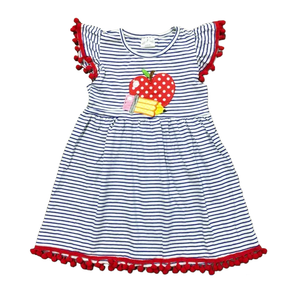 Girls Back to School Dress with Apple and Pencil applique-1