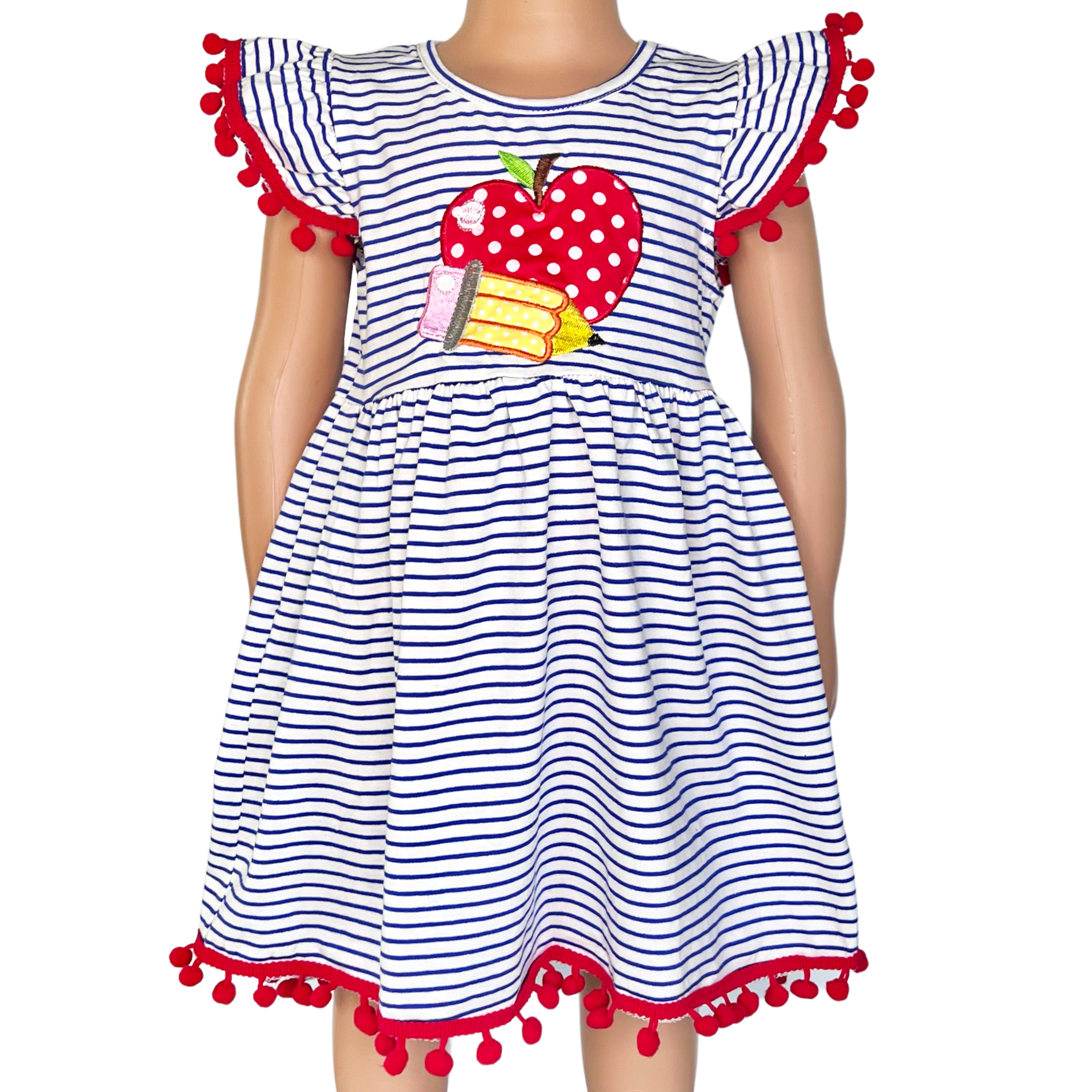 Girls Back to School Dress with Apple and Pencil applique-0