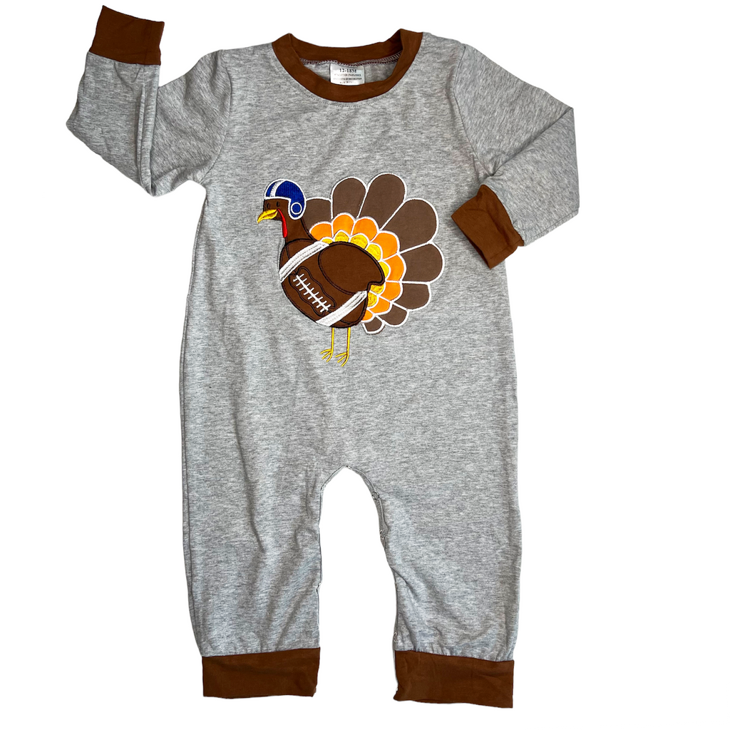 Boys Long Sleeve Football Thanksgiving Turkey Baby Toddler Romper-0