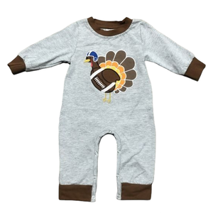 Boys Long Sleeve Football Thanksgiving Turkey Baby Toddler Romper-6