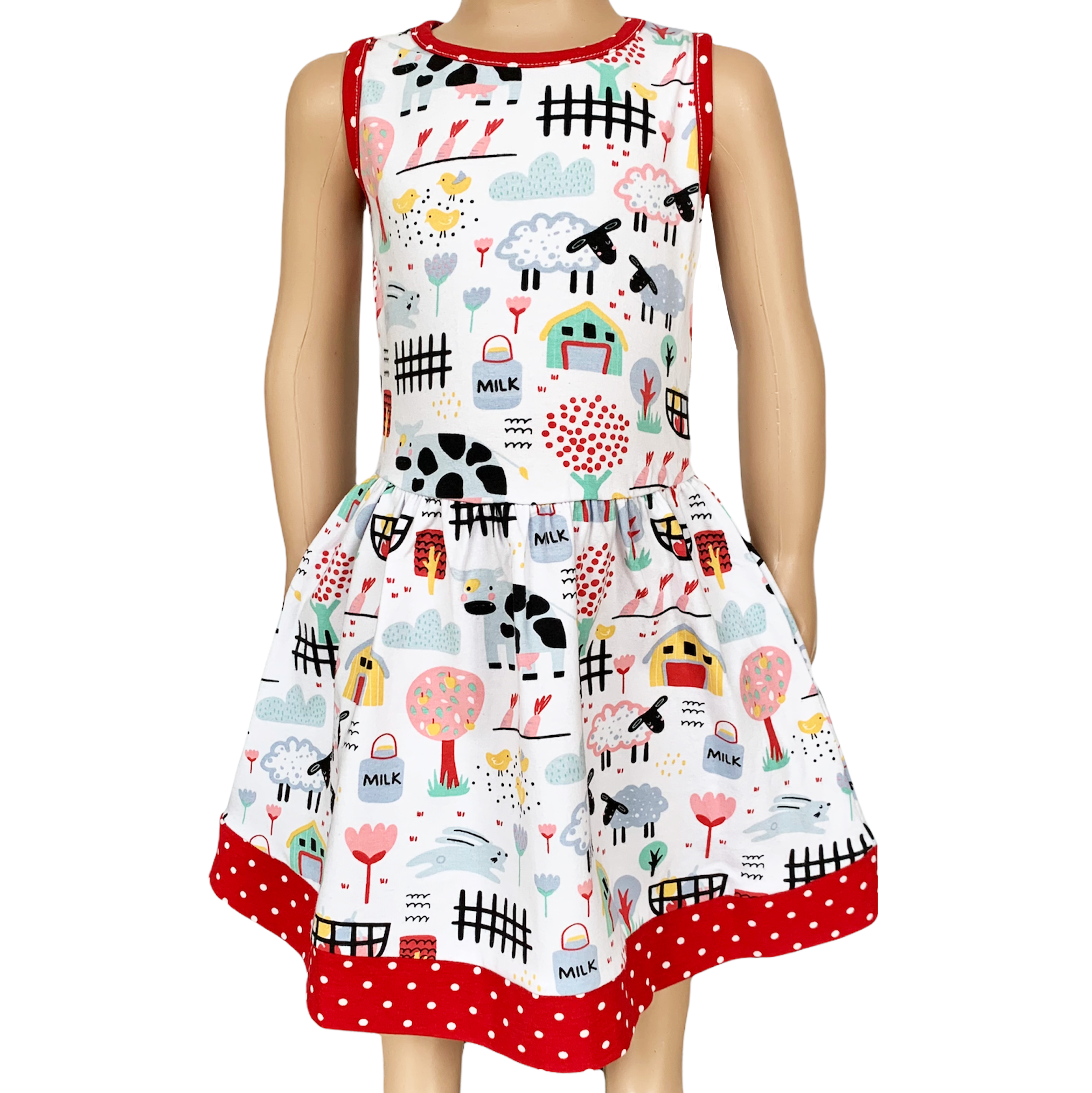 Little & Big Girls Farm Animal Sleeveless Cotton Swing Dress