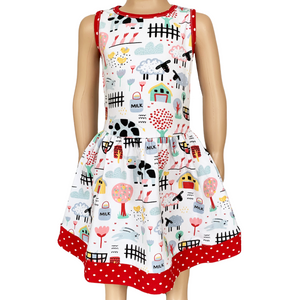 Little & Big Girls Farm Animal Sleeveless Cotton Swing Dress