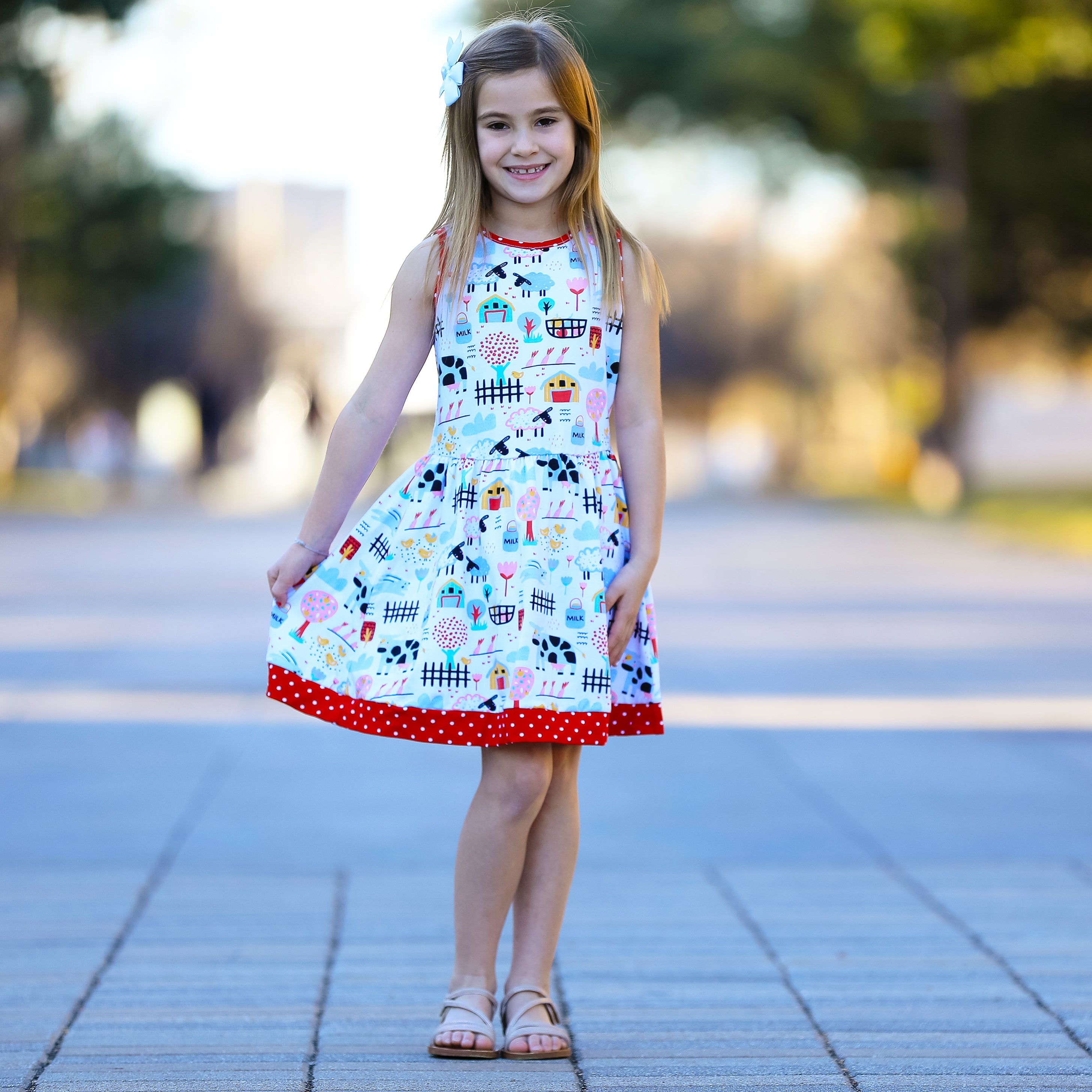 Little & Big Girls Farm Animal Sleeveless Cotton Swing Dress