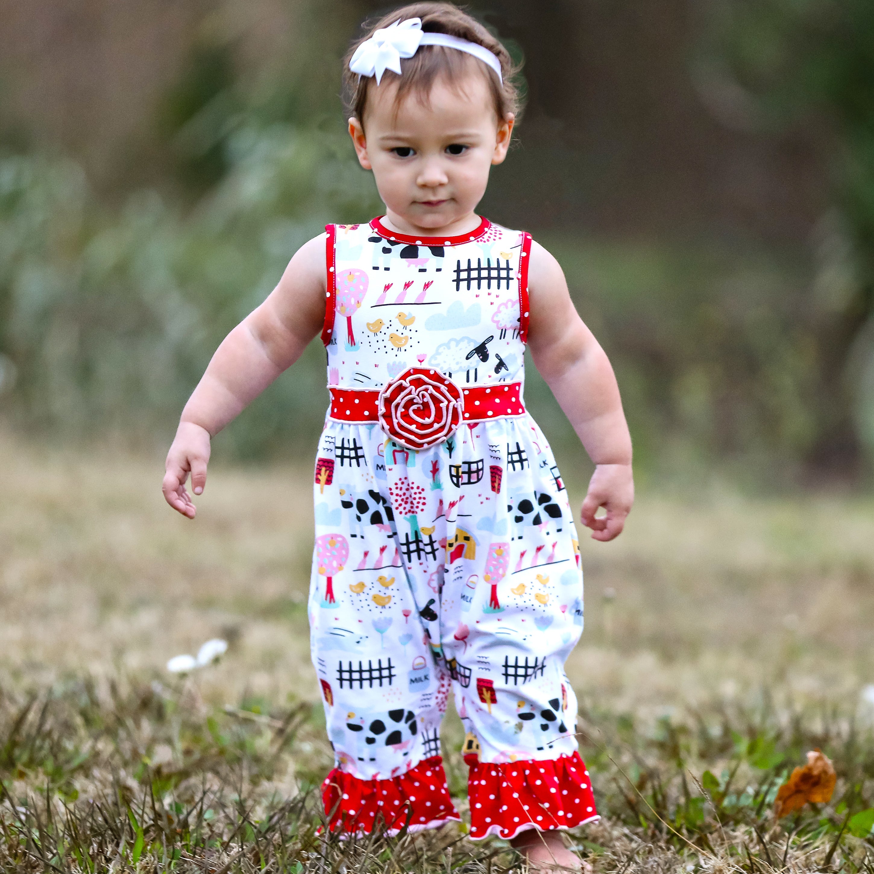 Baby/Toddler Girls Boutique Fun Farm Animal Romper