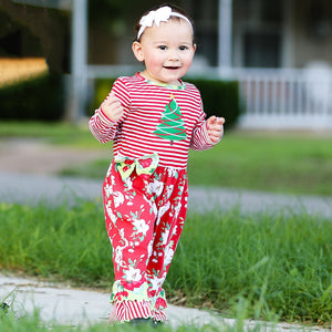 Baby Girls Merry Christmas Tree Holiday Floral Toddler Romper One Piece