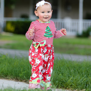 Baby Girls Merry Christmas Tree Holiday Floral Toddler Romper One Piece