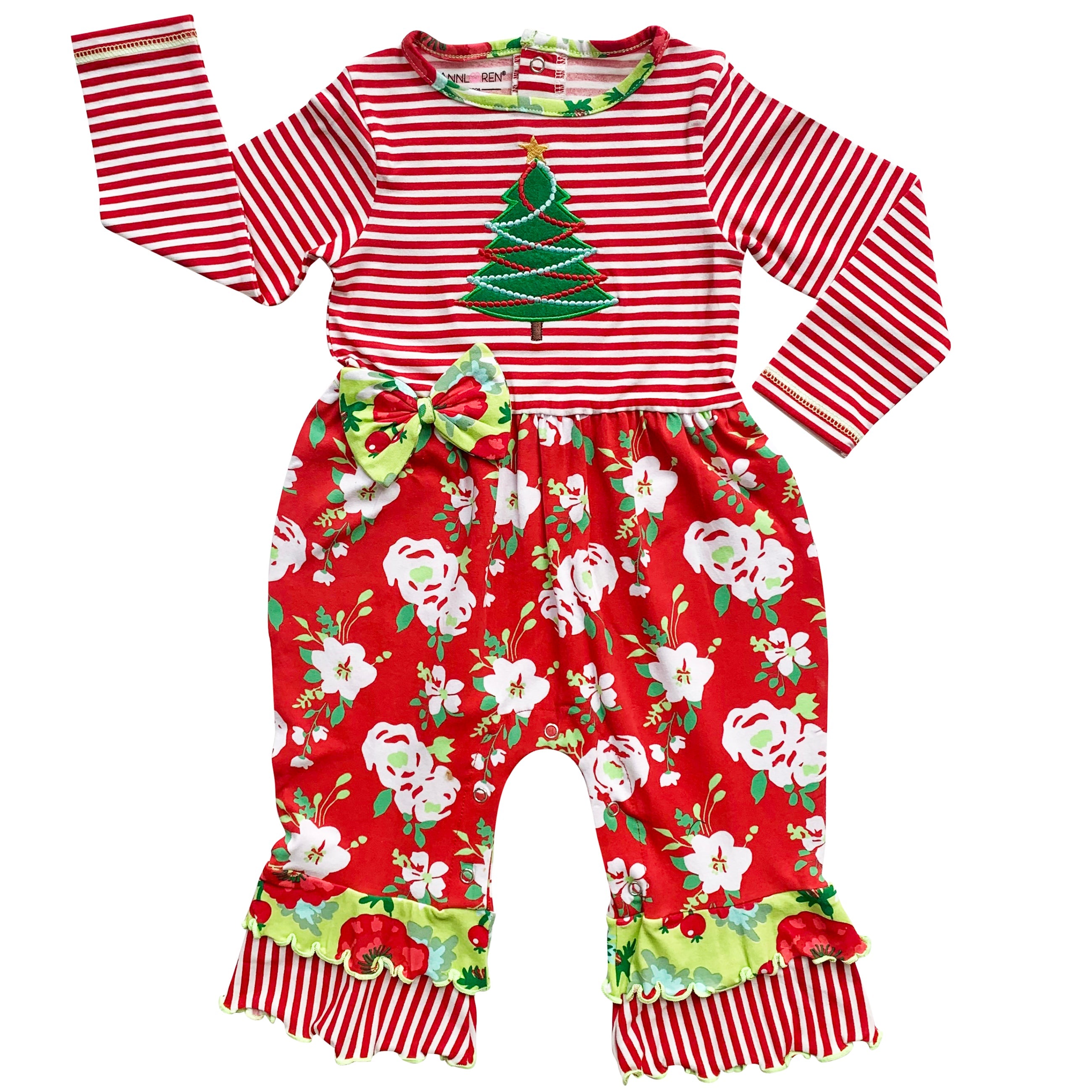 Baby Girls Merry Christmas Tree Holiday Floral Toddler Romper One Piece