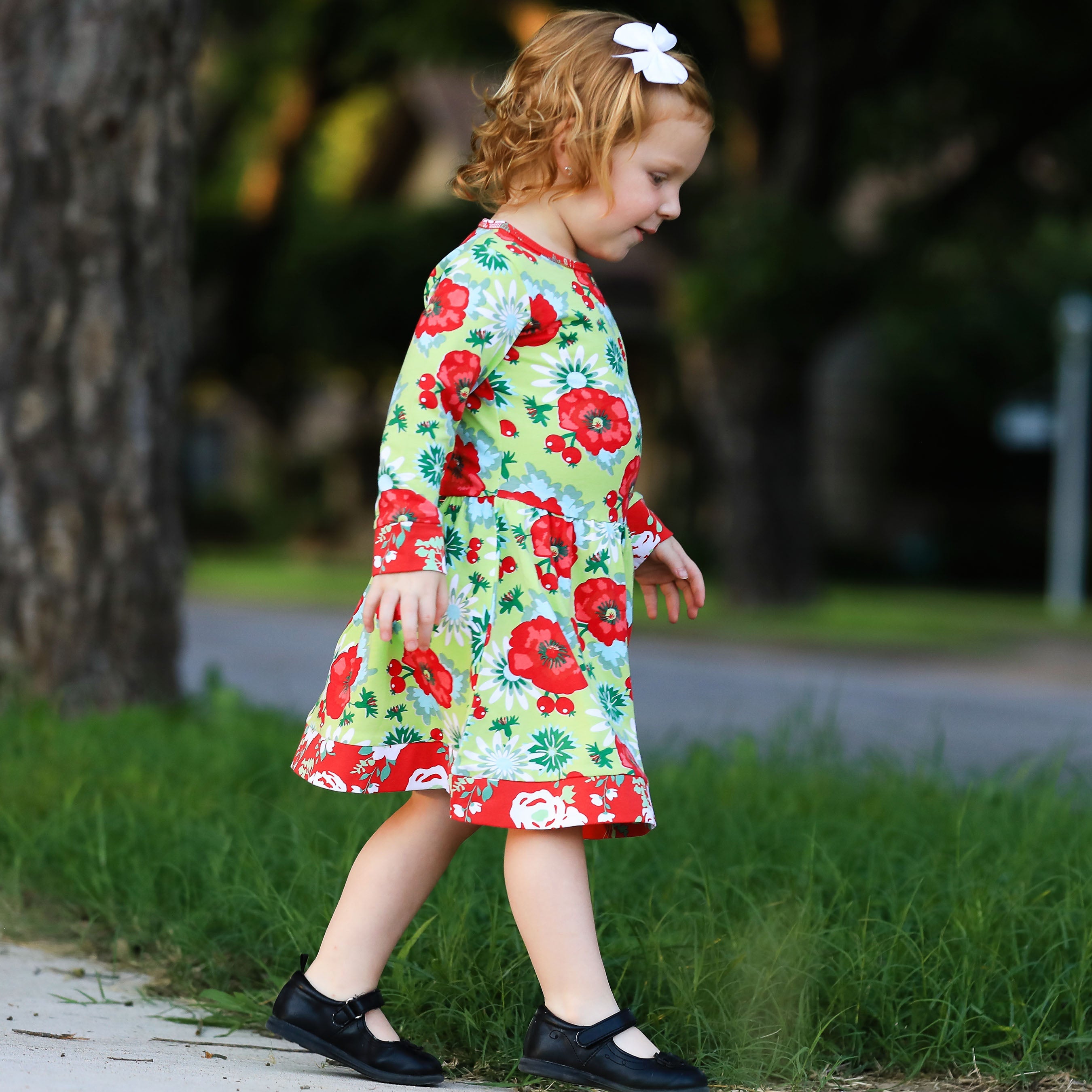 Girls Boutique Holiday Christmas Floral Cotton Winter Dress