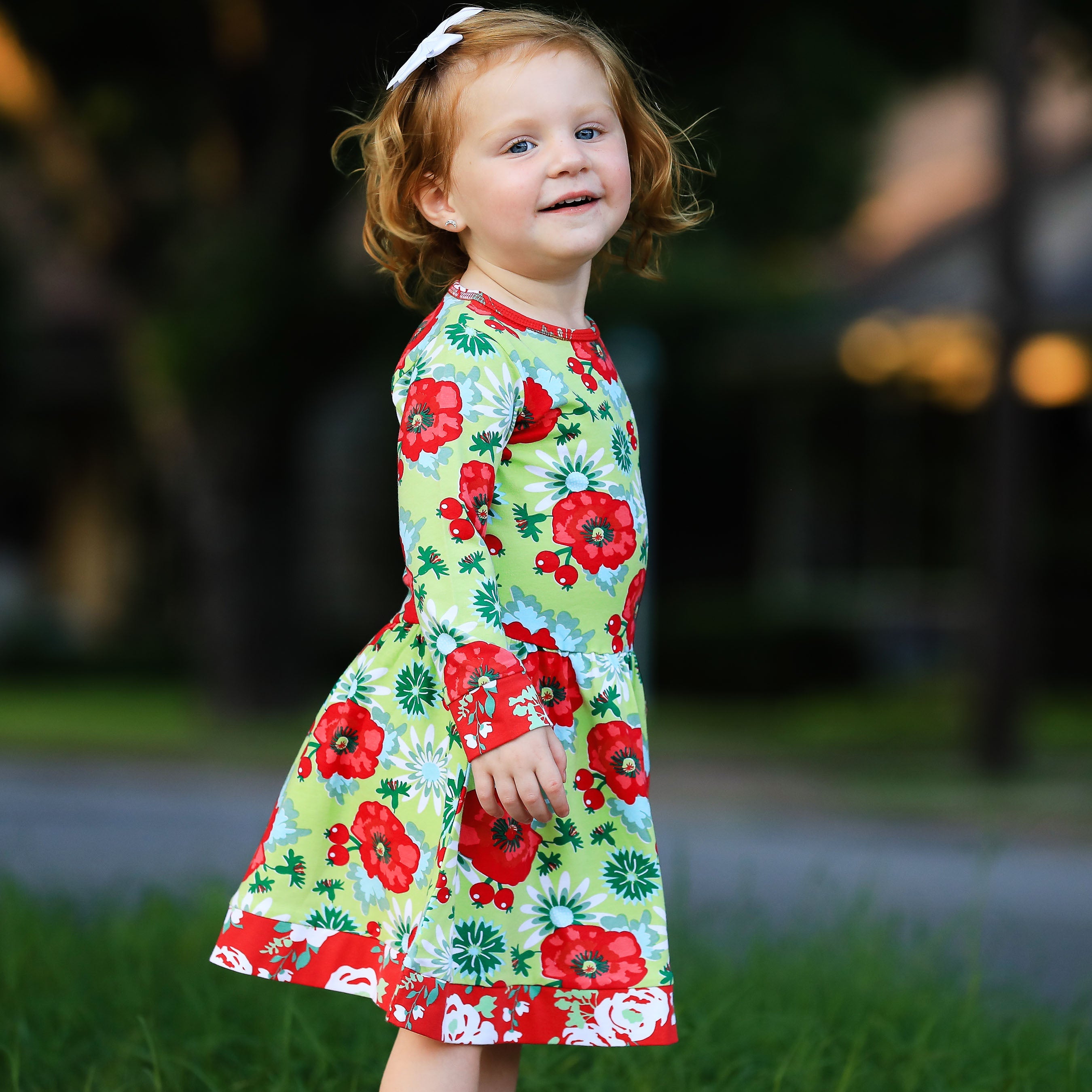 Girls Boutique Holiday Christmas Floral Cotton Winter Dress