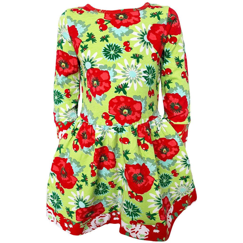 Girls Boutique Holiday Christmas Floral Cotton Winter Dress - 99fab 