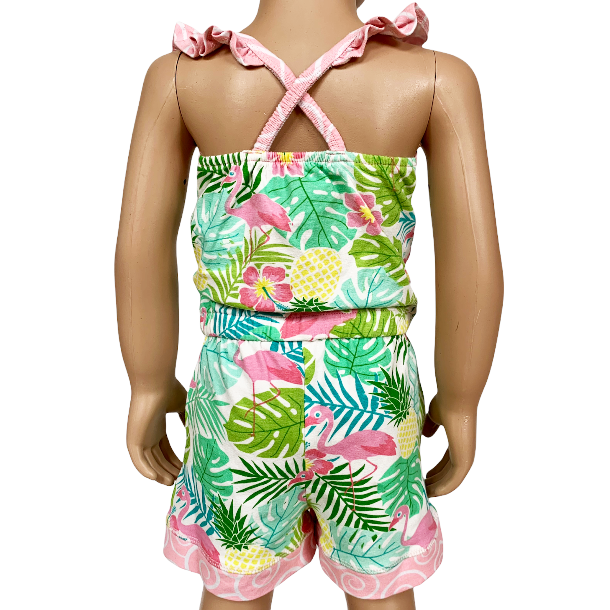 Little & Big Girls Pink Flamingo Palm Tree Kids Shorts Jumpsuit