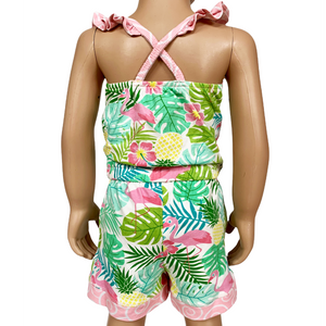 Little & Big Girls Pink Flamingo Palm Tree Kids Shorts Jumpsuit