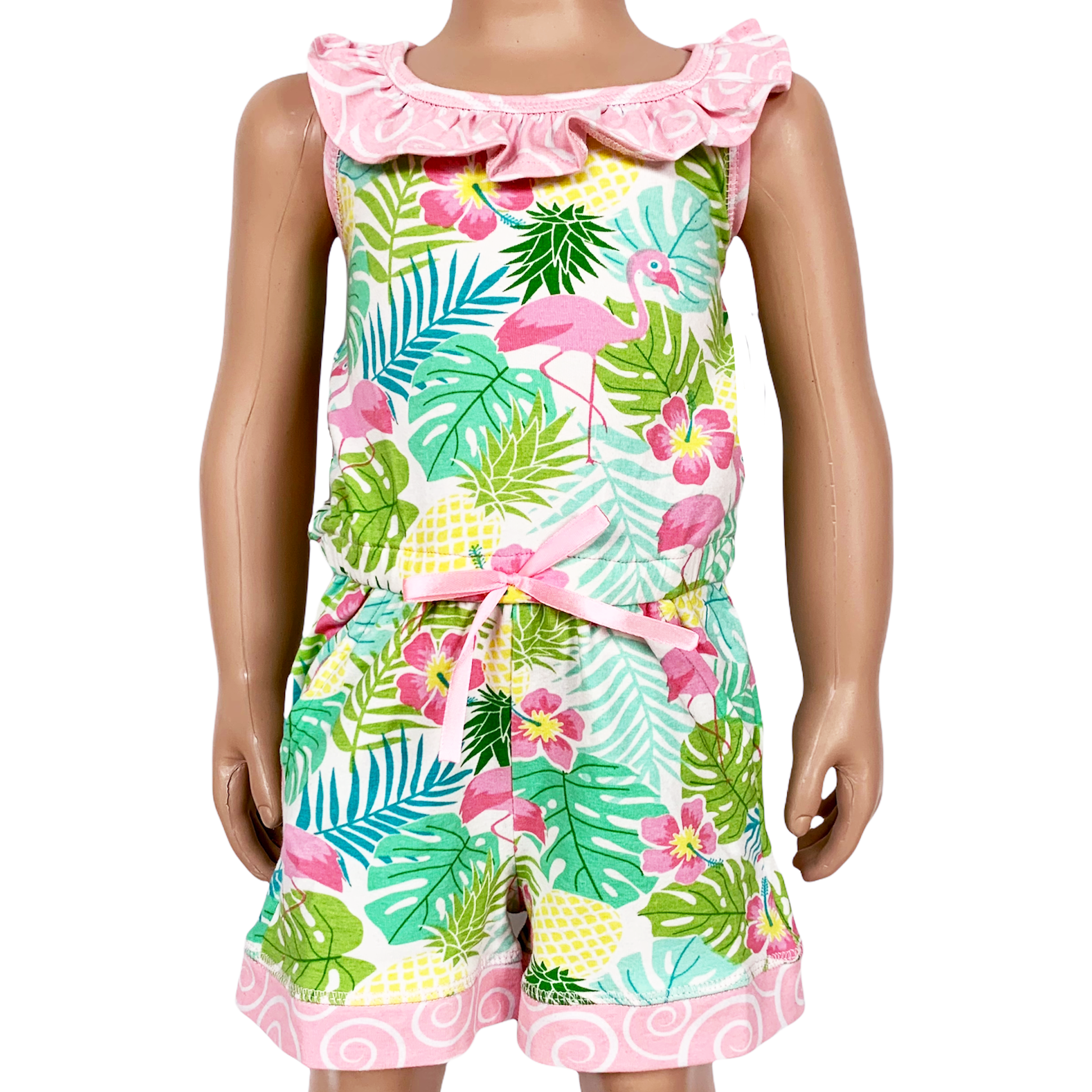 Little & Big Girls Pink Flamingo Palm Tree Kids Shorts Jumpsuit