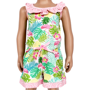 Little & Big Girls Pink Flamingo Palm Tree Kids Shorts Jumpsuit