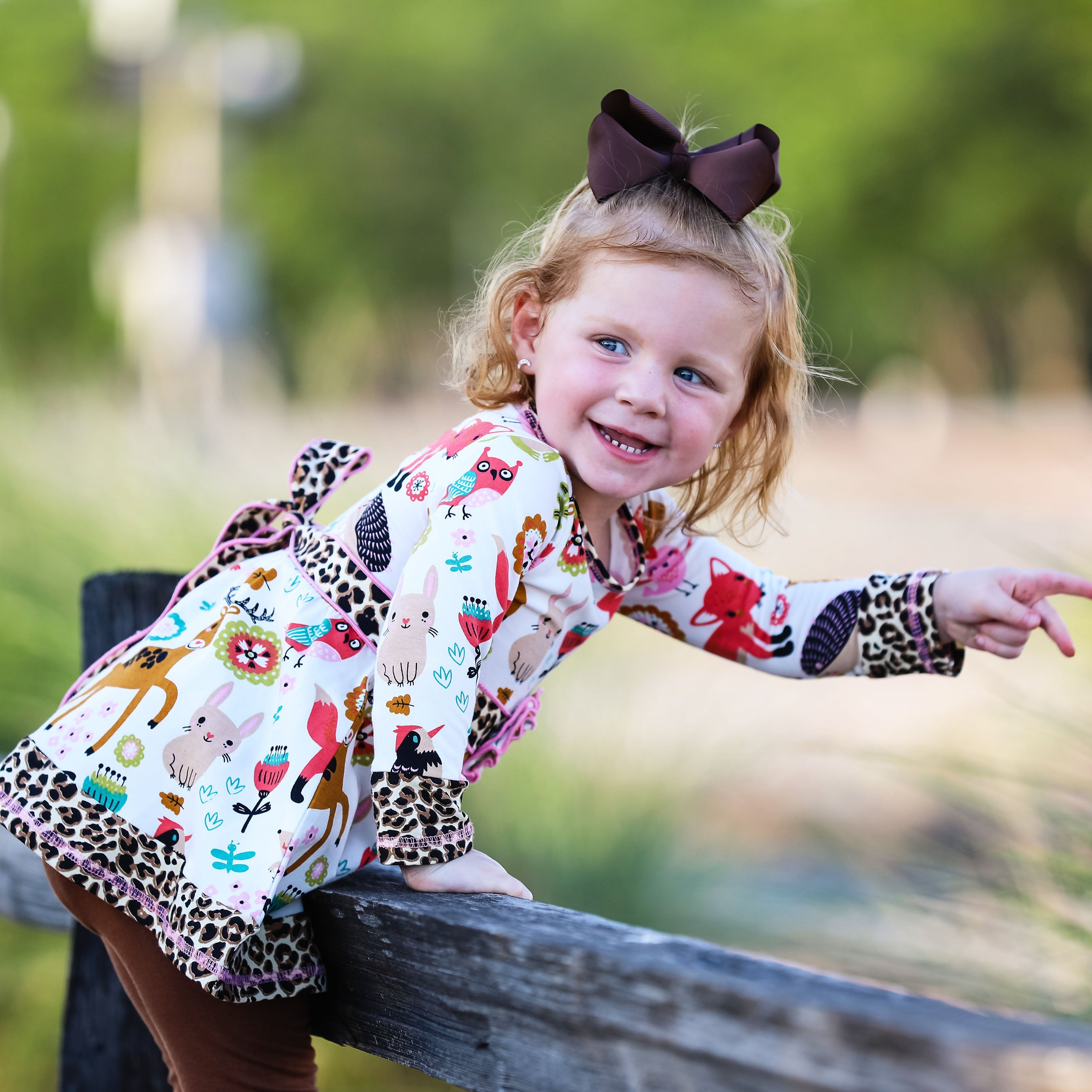 Big Little Girls Boutique Fall Forest Fox and Friends Dress & Leggings