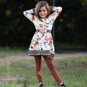 Big Little Girls Boutique Fall Forest Fox and Friends Dress & Leggings