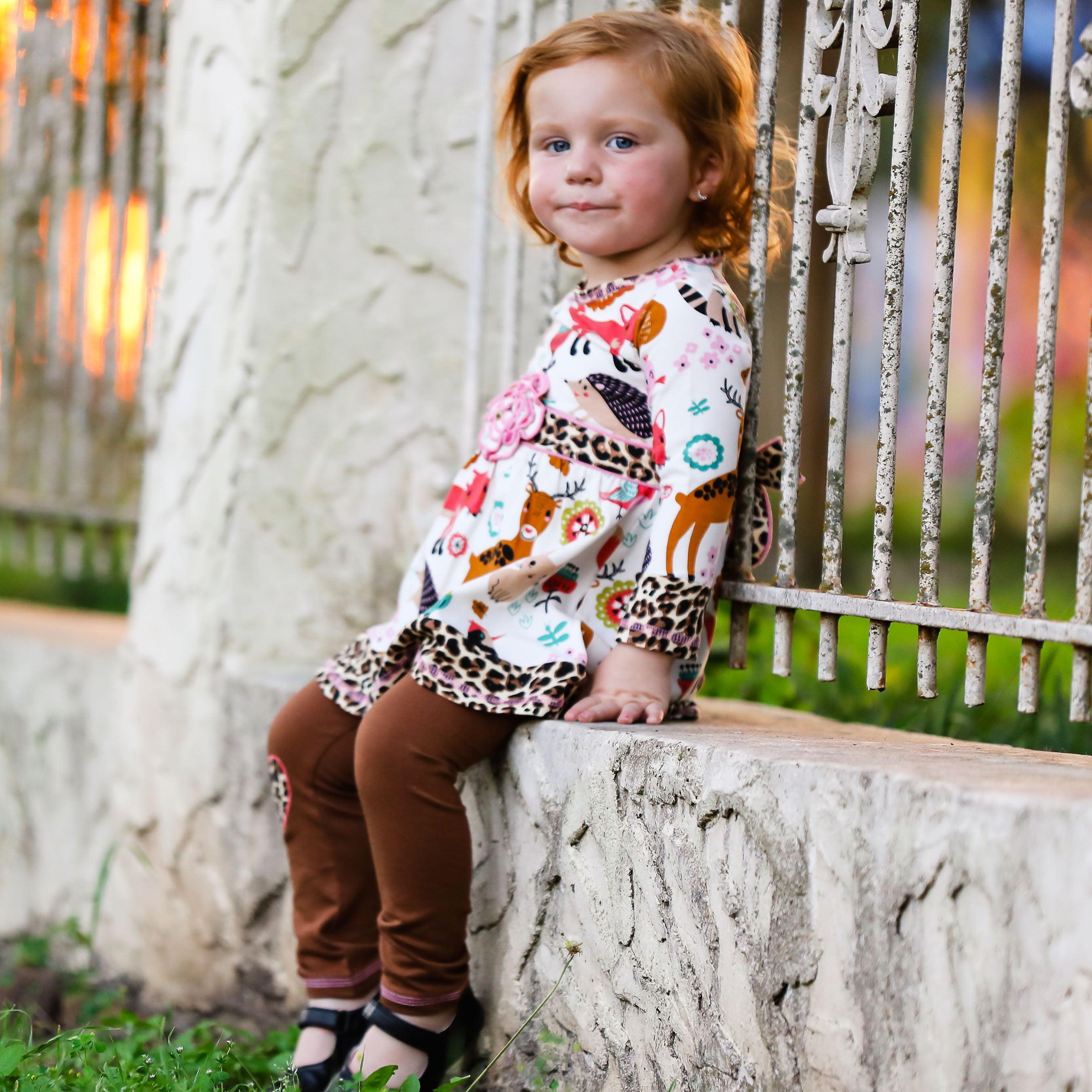 Big Little Girls Boutique Fall Forest Fox and Friends Dress & Leggings