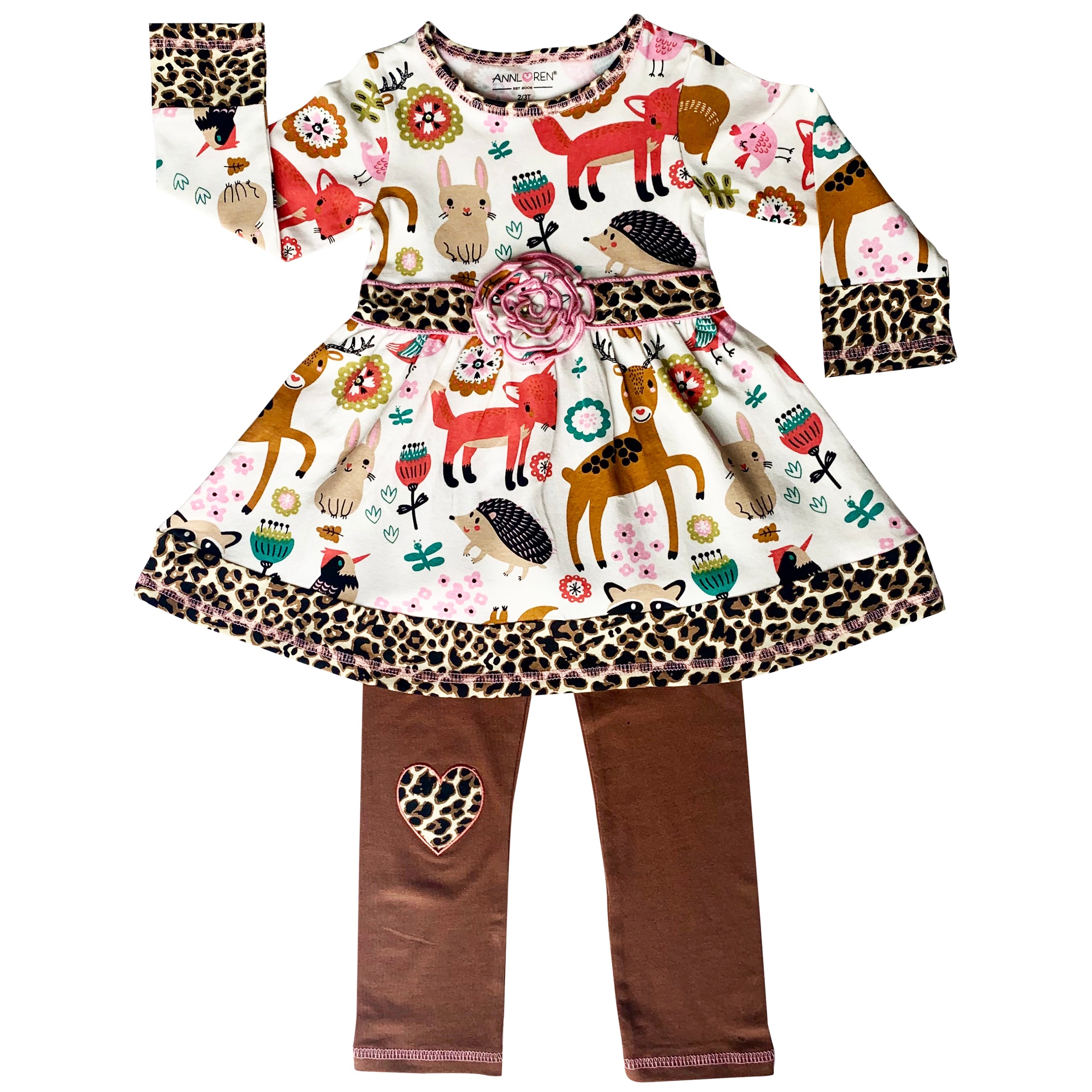 Big Little Girls Boutique Fall Forest Fox and Friends Dress & Leggings