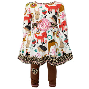 Big Little Girls Boutique Fall Forest Fox and Friends Dress & Leggings