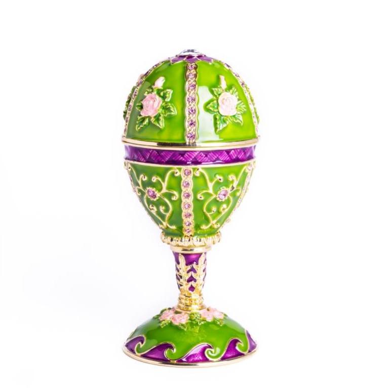 Green Faberge Egg Music Playing Decorated with Flowers - 99fab 