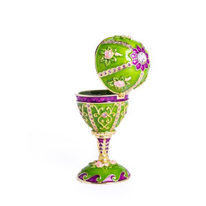 Green Faberge Egg Music Playing Decorated with Flowers