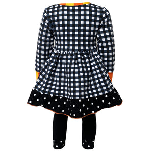 Girls Autumn Black and White Gingham Dress & Leggings Outfit