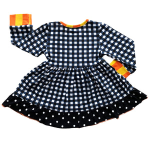 Girls Autumn Black and White Gingham Dress & Leggings Outfit