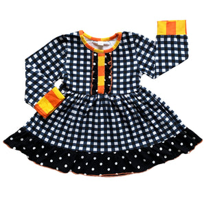 Girls Autumn Black and White Gingham Dress & Leggings Outfit