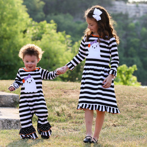 Baby Girls Friendly Ghost Halloween Striped Cotton Romper